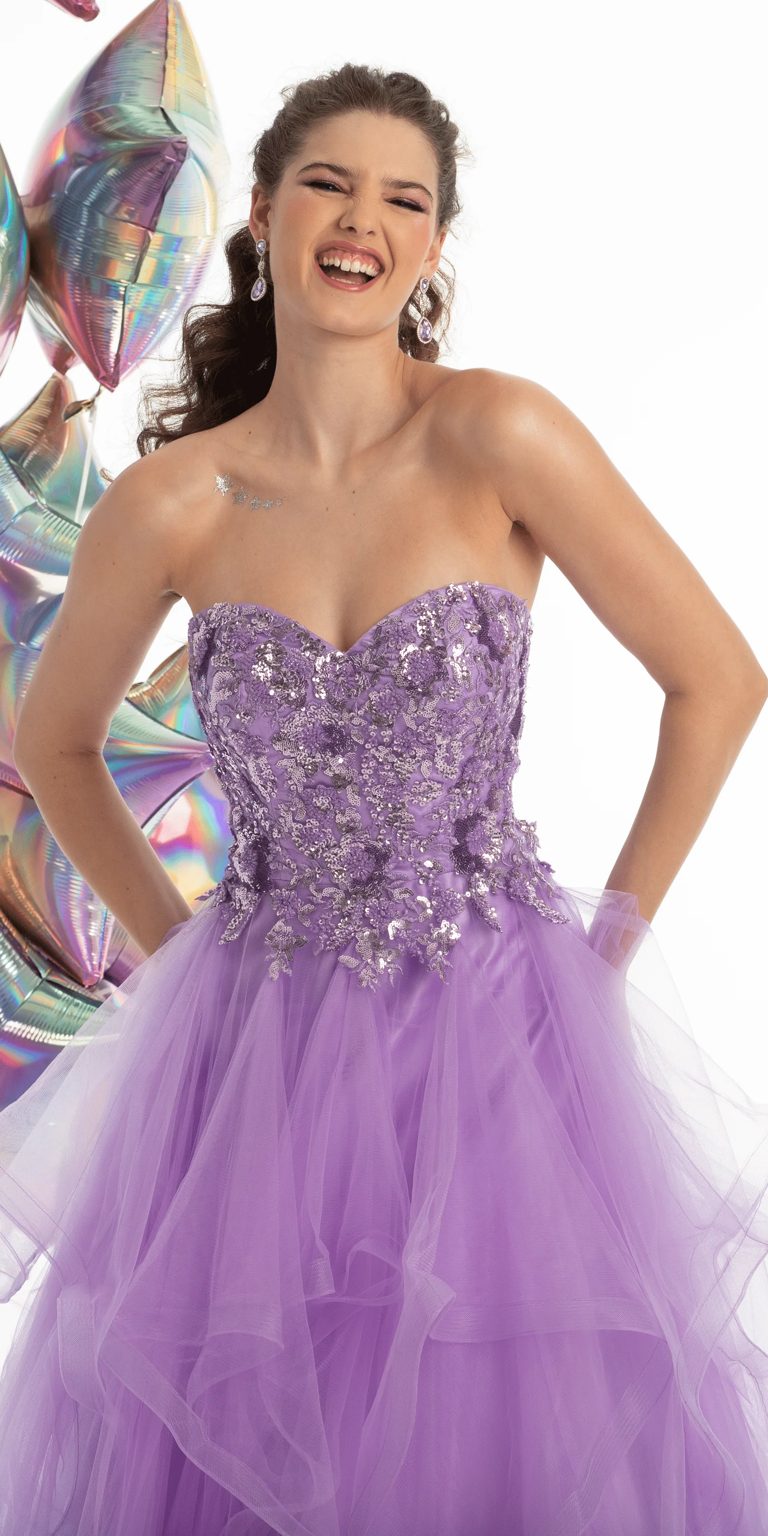 Tulle Sweetheart Floral Sequin Tiered Ballgown - Image 4