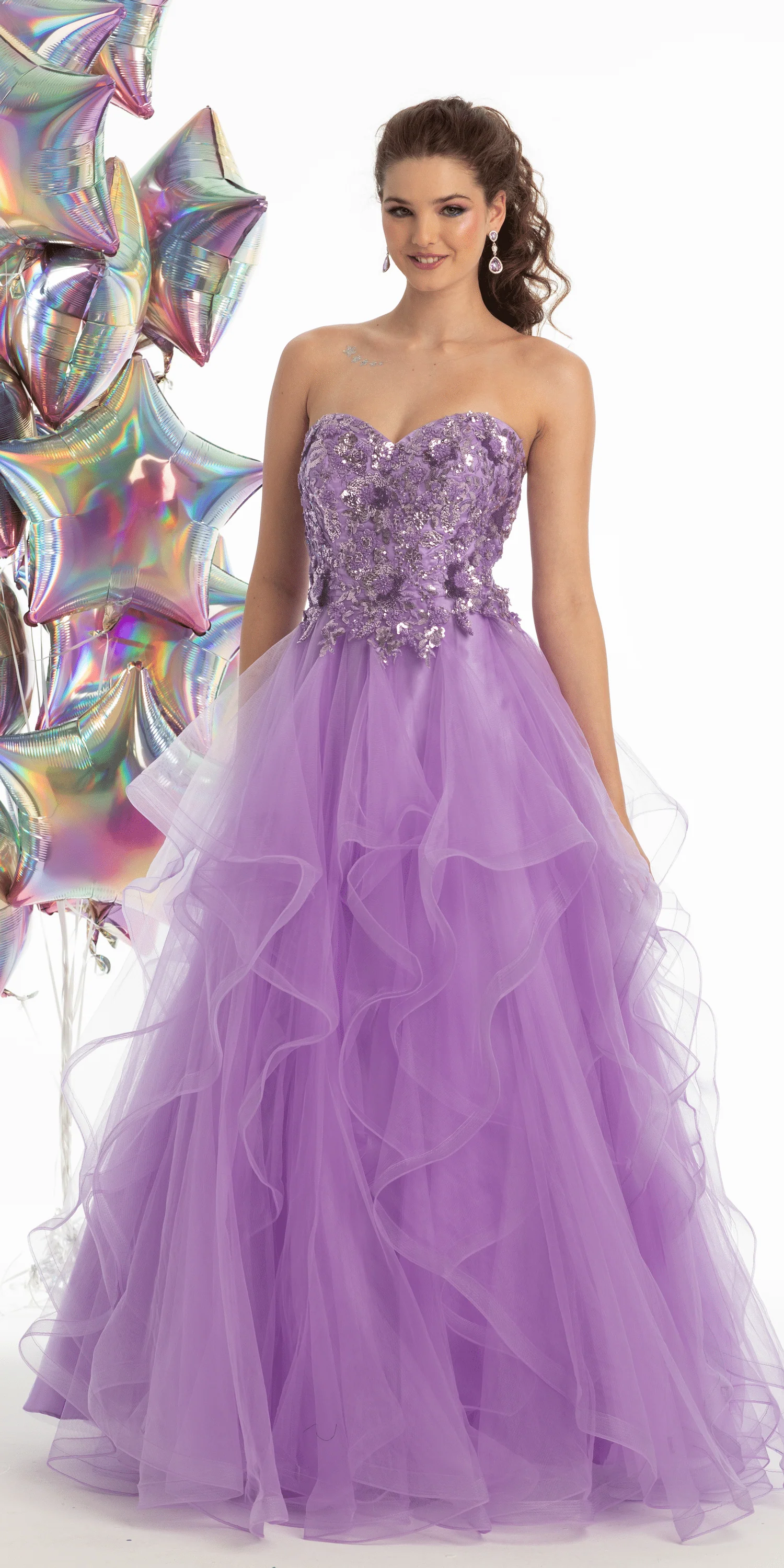 Tulle Sweetheart Floral Sequin Tiered Ballgown - Image 5