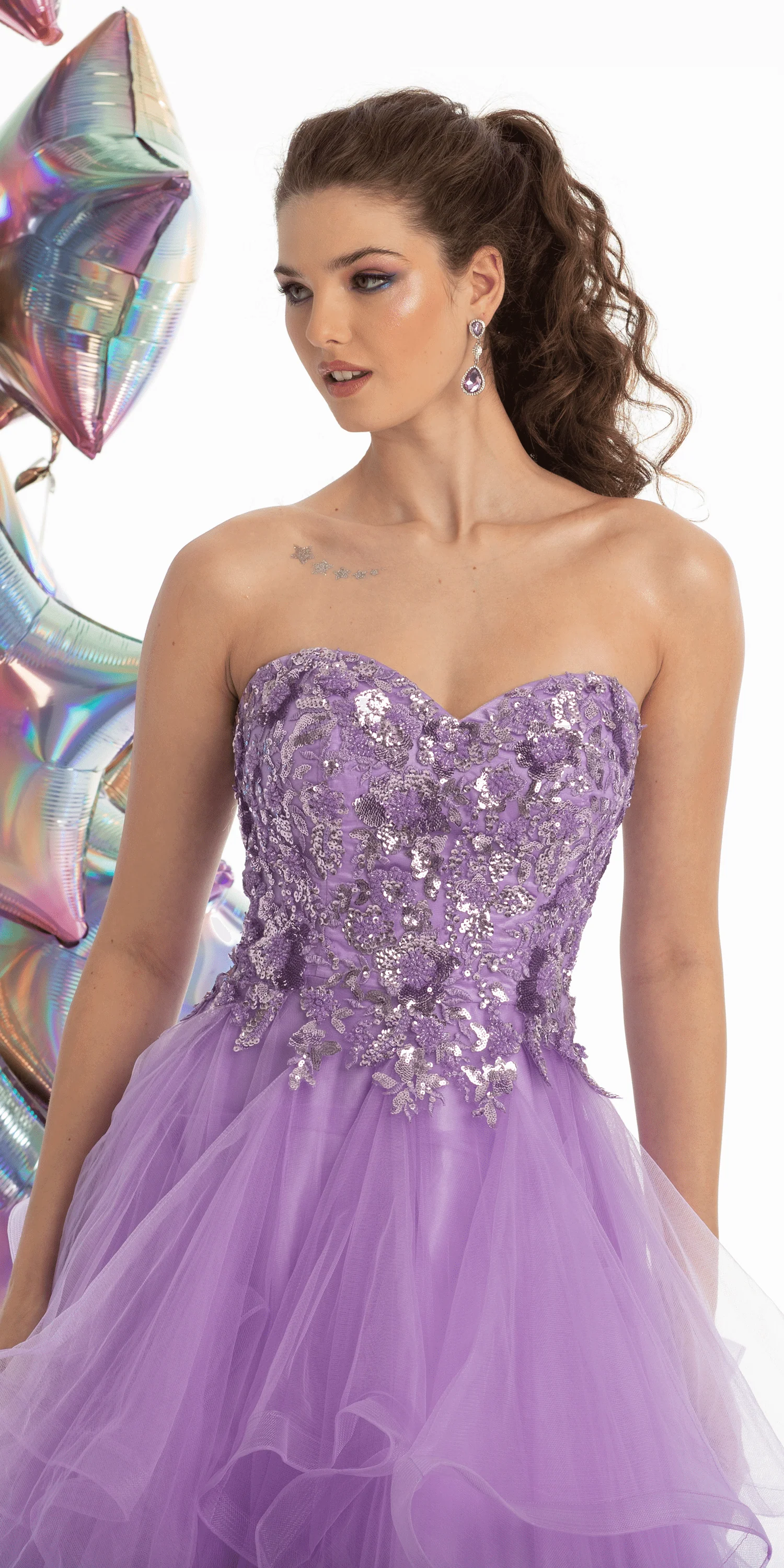 Tulle Sweetheart Floral Sequin Tiered Ballgown - Image 6