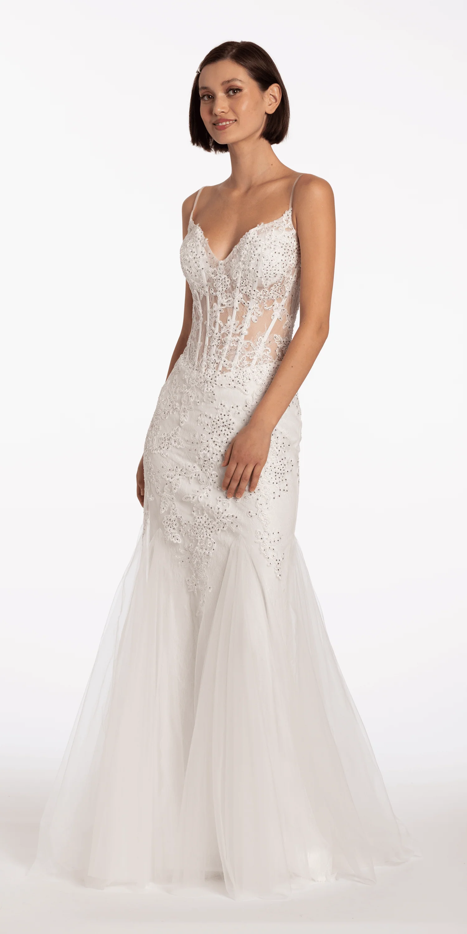 Two Tone Sweetheart Beaded Lace Mermaid Dress with Godets - Image 4