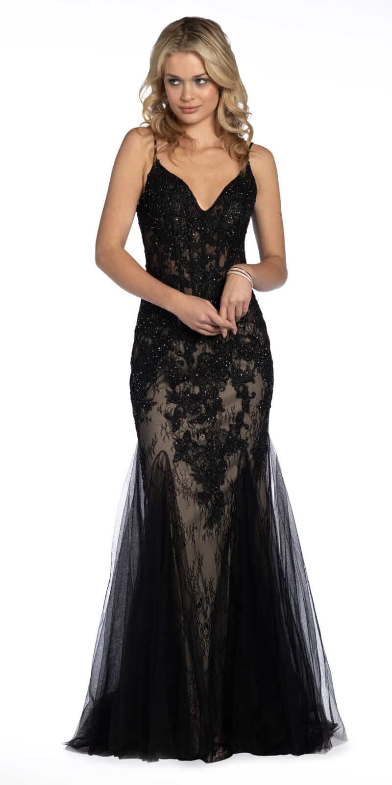 Two Tone Sweetheart Beaded Lace Mermaid Dress with Godets - Image 6