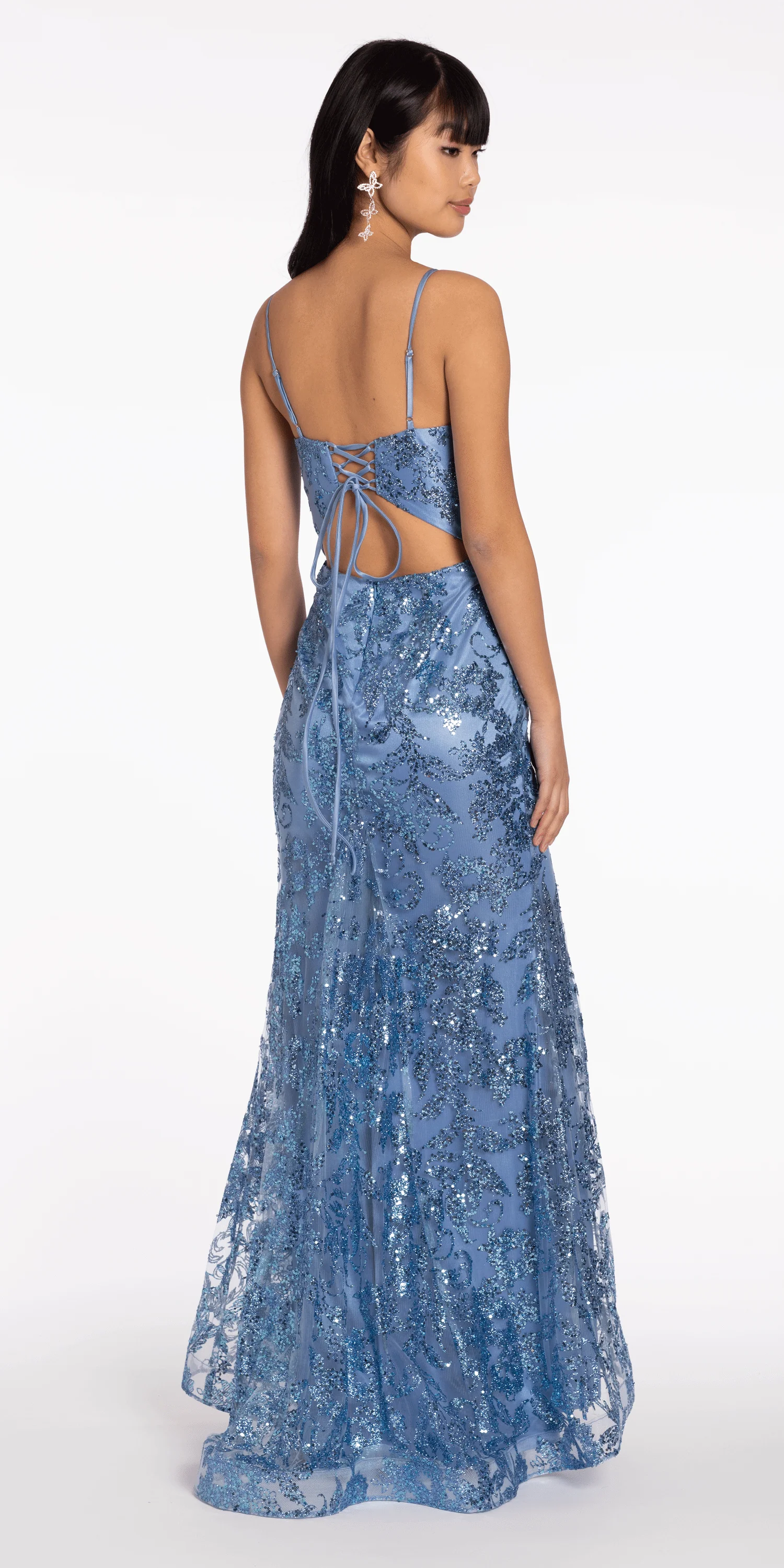 V Neck Sequin Glitter Mesh Trumpet Dress - Image 4